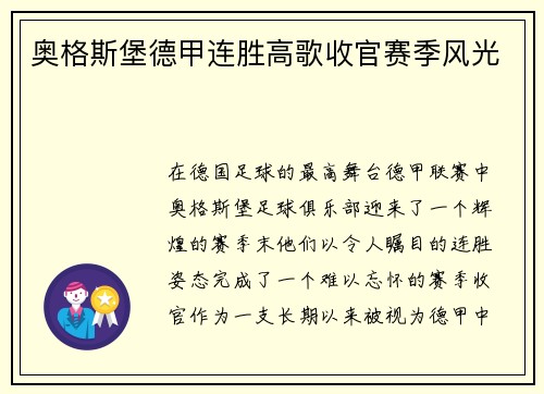 奥格斯堡德甲连胜高歌收官赛季风光